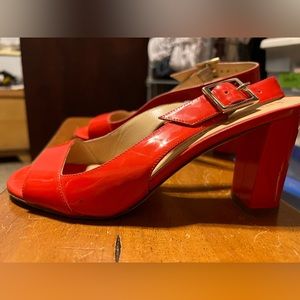 Red patent leather Kate Spade sling backs